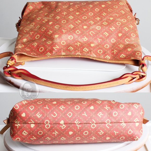 Dooney & Bourke Hobo Bag Crossword Collection Scrabble Canvas Vachetta Trim - Picture 5 of 10